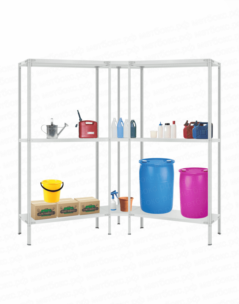 Стеллаж угловой 2000х1700х1700 (3 яруса глубиной 500мм) Стеллаж угловой 2000х1700х1700 (3 яруса глубиной 500мм)